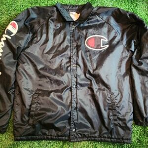 Champion Black Windbreaker with Water-Resistant Finish